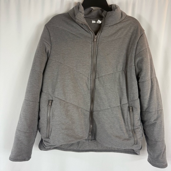 Three Dots Gray Quilted Step Hem Knit Full Zip Jacket Large - Picture 1 of 11